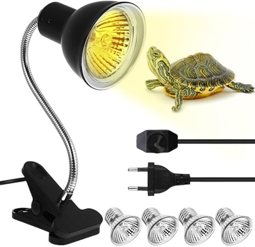 Schildkröte Wärmelampe, E27 UVA UVB Reptilien Terrarium Lampe mit Temperaturregelung, 25 W 50 W Wärmelampe Schildkröten mit 360° Schwenkklemme, Wärmespotlampe für Reptilien, Eidechsen, schildkröten