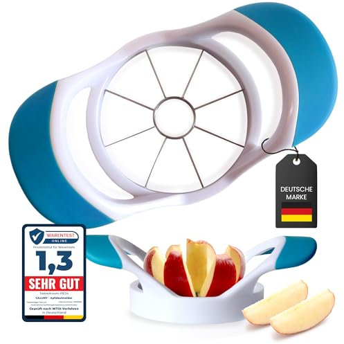 Caluny Apfelschneider Apfelteiler Edelstahlklingen Obstschneider spülmaschinenfest Apfelspalter Gummigriff Apple cutter Apfelentkerner Apfelstecher Apfelzerteiler apple slicer (Blau)
