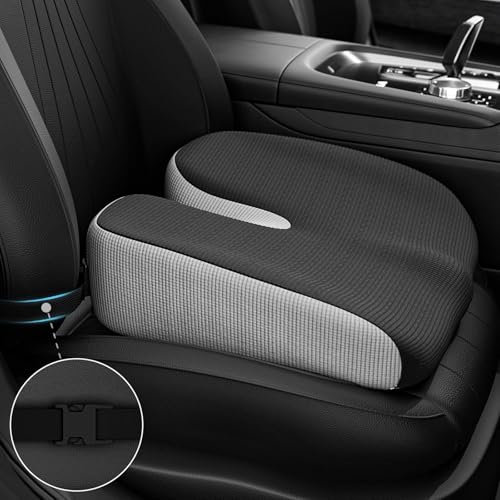 UVCMDUI Wedge Seat Cushion for Car Truck Driver to Raise Height 4in, Portable Memory Foam Car Seat Cushions for Short People Driving, Adult Booster Seat for Car with Strap,Black