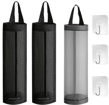 3 Piezas Guarda Bolsas de Plastico Cocina, Organizador Bolsas de Plastico, Bolsas de Almacenamiento Plegables de Malla, para Guardar Bolsas de Plástico, con 3 Ganchos
