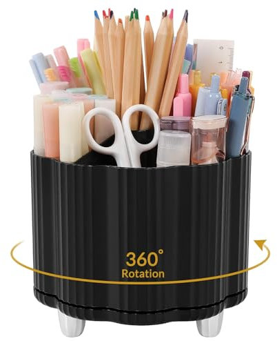 SKYDUE Schreibtisch Organizer, 360 Grad Stiftehalter Drehbar, Stiftehalter Schreibtisch Mit 5 Fächern, Stifte Organizer Für Büro, Schule, Zuhause,Stiftehalter Schwarz