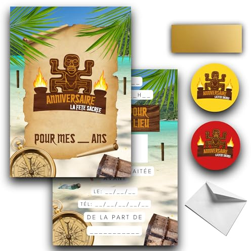 RXLITE Kit créatif premium Invitation anniversaire Thème Koh Lanta - Autocollants à gratter, et plus - Idéal pour garçons et filles - Lot de cartons d'invitation pour une fête inoubliable