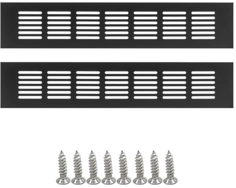 HUATEEN 2 Pack Black Ventilation Grille Covers with Screws - Aluminium Air Vent Covers for Walls, Doors, Cabinets & Radiators (300mm x 50mm)