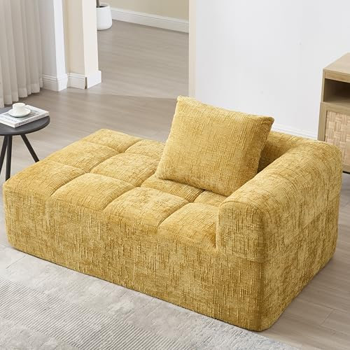 Dolamaní Modern Sofaliege Couch Sofa 1 Sitzer mit 1 Kissen, kein Zusammenbau erforderlich, Bequemes Chaiselongue-Sofa (Gelb A)
