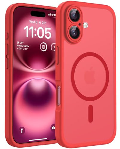 TOCOL für iPhone 16 Plus Hülle für Magsafe, Vollständiger Kameraschutz Stoßfest Kratzfest Transluzente Rückseite Magnetisch Handyhülle für iPhone 16 Plus Case, Rot