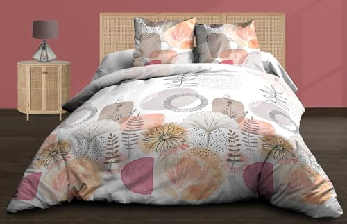 Le linge de Jules Parure Drap Plat + Drap-Housse 160x200 + 2 T - Pur Coton 57 Fils - Aquarel, Rose