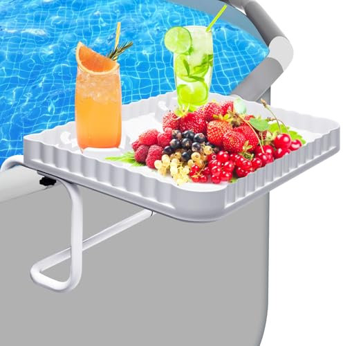 Above Ground Pool Bar, Poolside Table Serving Tray for Above-Ground Pools, Round & Oval Pool Accessories Swim Up Bar Fit for Most Frame Pools (White)