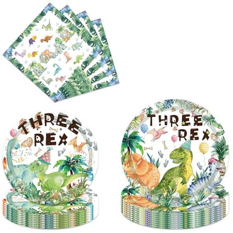 Dinosaur Birthday Decorations Plates Napkins - 96 Pcs Dinosaur Theme Party Decorations Plates and Napkins Sets for Kids Boys Girls Birthday Party Animal Tableware Decor Supplies