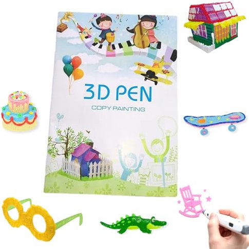 3D Pen Printing Drawing Book, Reusable Colorful 40 Patterns Thick Paper Template with a Clear Plate - 3D Graffiti Stencils Book for Kids, Children's Drawing Teaching Tools Gift for New Year