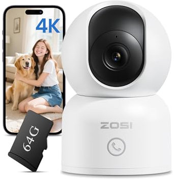 ZOSI C518 4K 8MP Home Indoor WiFi Camera with 64GB Local Storage, 360° Pan/Tilt Views Baby/Pet Cam,Human/Face/Pet Detection, 2-Way Talk, 2.4G/5G Dual-Band WiFi, Security Cameras with App