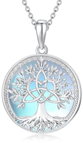 HARMONY BOLA Celtic Tree of Life Necklace 925 Sterling Silver Religious Celtic Knot Pendant Moonstone Tree of Life Jewelry Gift for Women