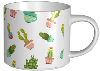 YWSOTRE Kakteen Sukkulenten in Blumentöpfen, Großraum-Keramikbecher Teetasse Kaffeetassen Keramiktasse 450 ml