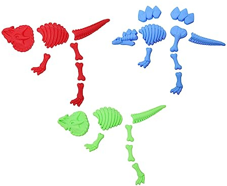 WOONEKY 3 Stück Dinosaurier Sandspielzeug aus Kunststoff für Kinder | Rot, Grün und Blau, Kleine Leichte Formen, Fördert Kreativität und Handgeschick, fürs Spielen Am Strand