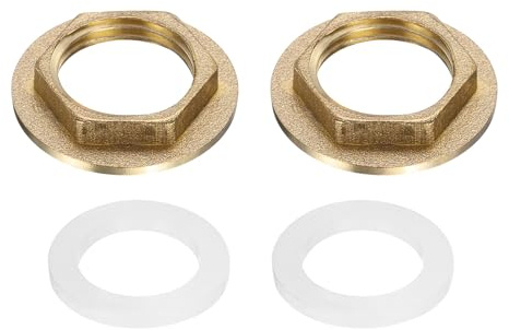 sourcing map 2Pcs Brass Lock Nuts Pipe Fitting, G1/2 Female Hex Locknut, Flange Single Hole Faucet Lock Nut with Silicone Washer for Kitchen Basin Sink Plumbing