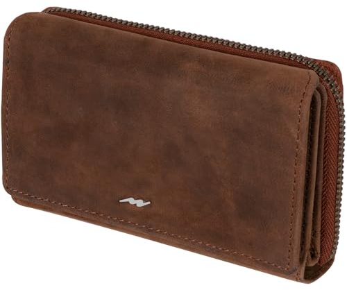 Marc Peter® Damen Geldbeutel Leder RFID Geldbörse Sarah, Groß Portemonnaie für Damen Ledergeldbörse mit Reißverschluss in Geschenkbox Echtleder Vintage Braun