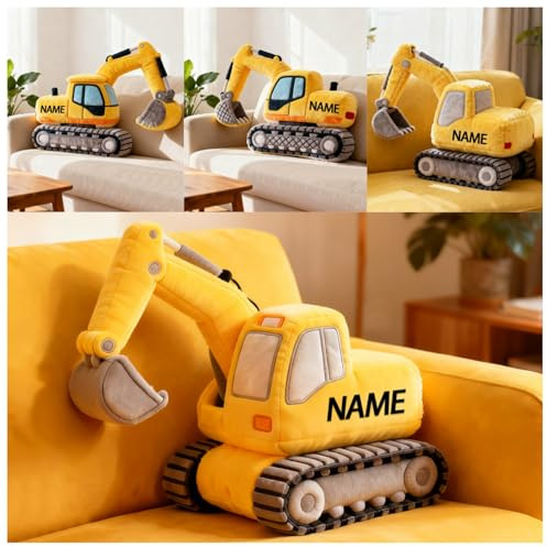 XIAO.Z Personalisiertes Baggergeformtes Kissen, benutzerdefinierter Name 2D gedruckt Bautechnik Fahrzeug Bagger werfen Kissen Sofa Dekoratives gefüllt Dekor