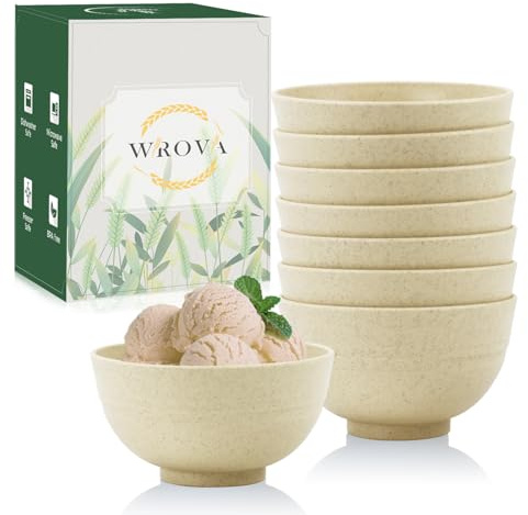 Wrova Dessert-Schalen 280 ml – 5-Zoll-Plastikschalen-Set aus 8, unzerbrechliche Snack-Schalen, leichte Küchenschalen, mikrowellen & spülmaschinengeeignet – Beige