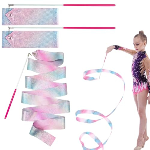 3 Pezzi Nastri da Ballo, 2 m Nastro da Ginnastica Ritmica Nastri da Danza Dance Ribbons Ginnastica Ritmica Bacchetta Ginnastica Ritmica Bacchetta per per Bambini Danza Artistica Ginnastica