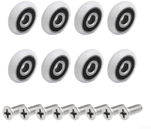 8-teiliges Ersatzrollen-Set für Duschtüren, Nylonräder mit Edelstahlschrauben, verstellbare glatte Gleitschienen, kompatibel mit den meisten Glas-Duschkabinen (19 mm)