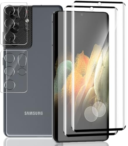 Yieehhow [2+2 Pièces] Verre Trempé pour Samsung Galaxy S21 Ultra Protection D'écran, 9H Dureté Vitre Trempé et Protecteur D'objectif Caméra, Sans Bulles/HD Protection Écran pour Galaxy S21 Ultra