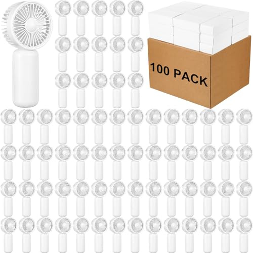 Woanger 100 Pcs Mini Fans Portable Handheld Fan Bulk Battery Operated Personal Small Fans Powerful Eyelash Hand Held Fan for Wedding Summer Travel Camping, Not Included AA Battery (White)