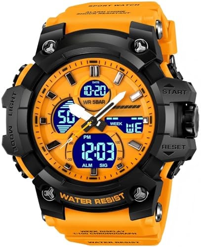 findtime Militäruhr für Herren Robuste Outdoor Digitale Analoge Sportuhren mit Doppelzeit Alarm 12/24H Datum Woche Anzeige Stoppuhr Weiß