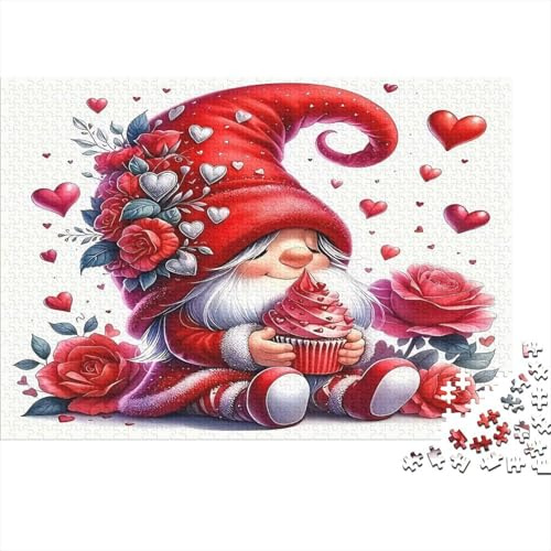 Gnome with Red Hat 1000 Piece Jigsaw Puzzle Valentine Cupcake Jigsaw Puzzle for Adults Relaxing Focus Gift Home 38x26cm/1000pcs
