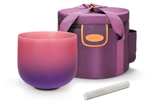 Topfund Rainbow, F Note Crystal Singing Bowl, Heart Chakra, 20.3 cm Bowl with Heavy Duty Carrying Case and Suede Striker