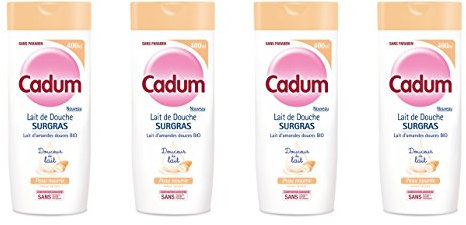 Cadum Crème Douche Surgras Douceur de Lait au Lait d'Amande Douce, Bio, 4 x 400ml