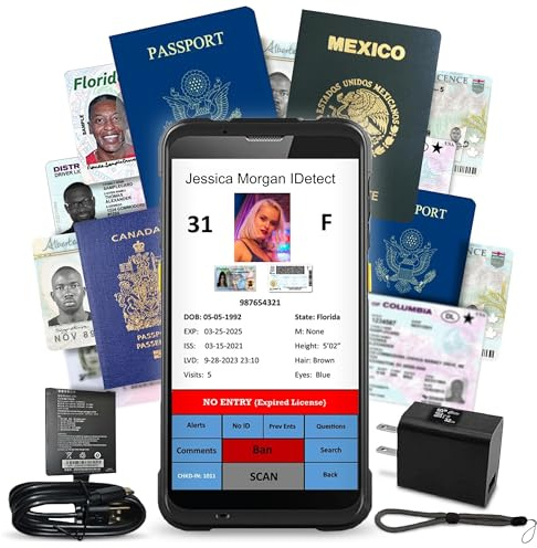 IDetect.net Quantum ID-Scanner Maschine, Handlesegerät und Sammler, Altersverifizierung, Fahrerlizenz Smart Scan Scanner, inkl. Ladegerät und Daten-Sync-Software mit Allen Upgrades