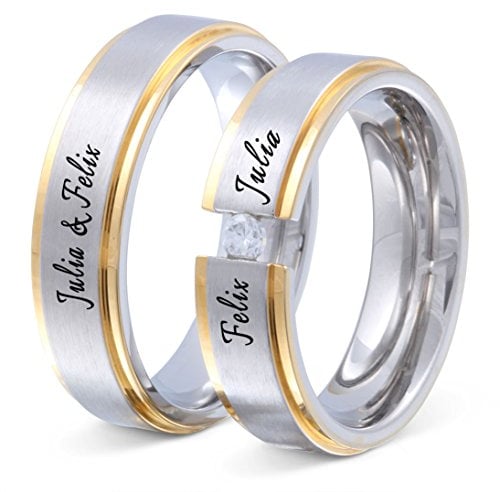 Juwelier Schönschmied Trauringe Partnerringe Eheringe - inkl. WUNSCHGRAVUR - Edelstahl Zirkonia 60-66 112HDac - mit AMAZON KONFIGURATOR direkt online gestalten !