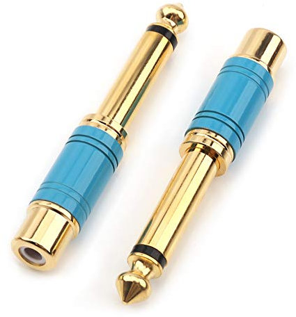 NANYI Fiche de Conversion 6,35 mm 1/4 Pouce mâle Mono TS vers RCA Femelle Adaptateur Audio, (Blue 2 Pack)