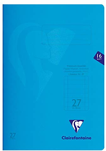 Clairefontaine 323227C - Heft S´coolbook, ideal für die Schule, DIN A4, 16 Blatt, 90g, Lineatur 27 durchgehend liniert mit Rand, Umschlag aus PP, Blau, 1 Stück
