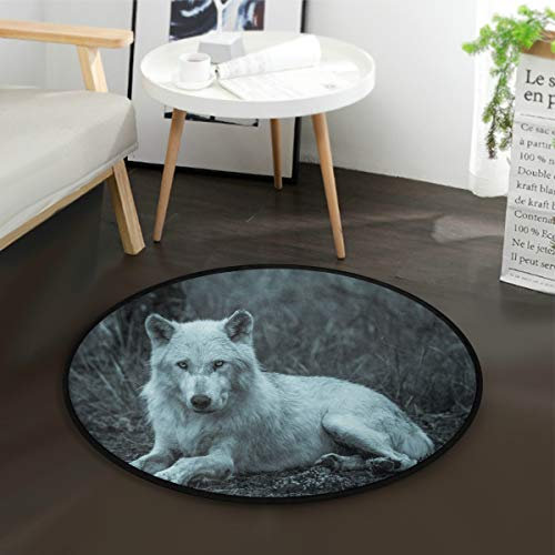 Mnsruu Teppich, Motiv Wolf, Landschaft, Natur, rund, 92 cm Durchmesser