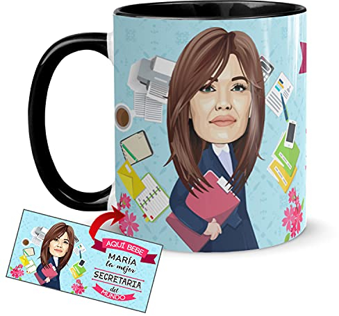 Kembilove Taza Personalizada Caricatura y Nombre – Taza de Café Aquí Bebe la Mejor Secretaria del Mundo – Taza de Desayuno para la Oficina para Profesiones