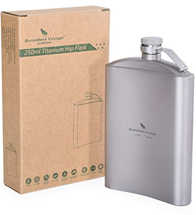 usharedo Titanium Hip Flask Glass Set with Funnel Camping Picnic Pocket Whiskey Wine Tea Cup Mug Sake Set 8.5oz/250ml