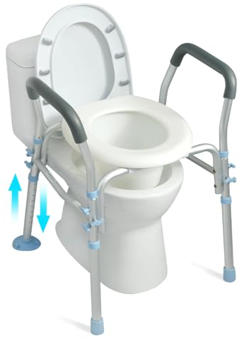 OasisSpace Stand Alone Raised Toilet Seat 300lbs - Medical Raised Commode Toilet with Splash Guard and Safety Frame, Height Adjustable Legs, Bathroom Assist Frame for Elderly, Handicap, Disabled