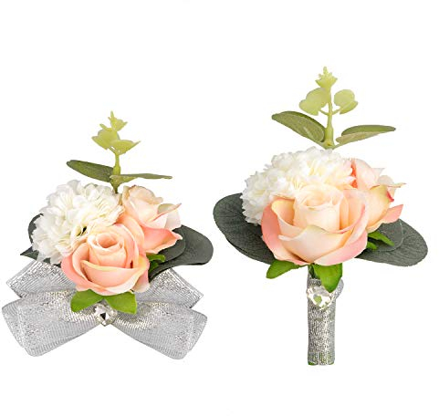 Handgelenk Corsage Blumenset 2 Packungen handgemachte Bräutigam Corsage und Braut Handgelenk Corsage Brautjungfer Hand Blume Corsage Bouquet für Hochzeit Abschlussball Party Herren Anzug Dekoration
