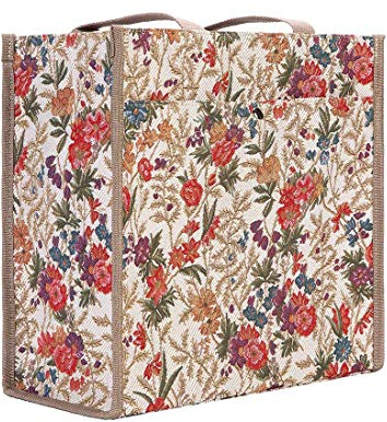 Signare Gobelin Schultertasche Einkaufstasche für Damen mit Gartenblume und Kreaturen (Blumenwiese)
