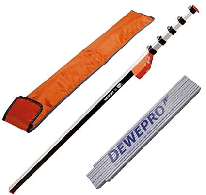 Nedo mEssfix-S 6,0 m - Teleskop-Messstab - 1,20m - 6,00m - Teleskopmessstab - Teleskop Messstab inkl. Schutzhülle und DEWEPRO Zollstock 2m