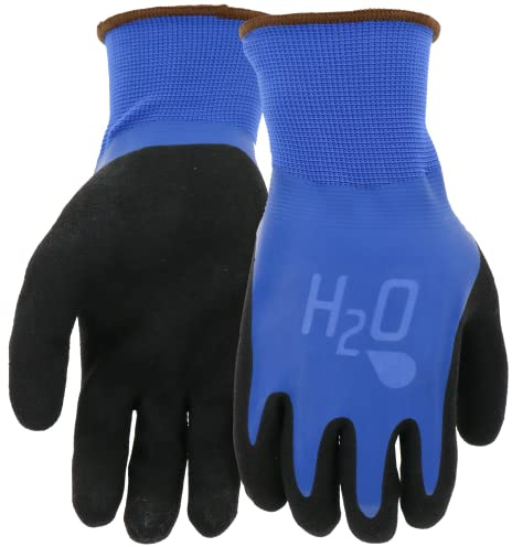 Mud Cobalt Blue H2O Double Dipped Full Latex Coated Palm Garden Work Gloves, Waterproof, Durable, Micro Surface Palm, Cobalt Blue/Black, Large, (SM7186B/L)