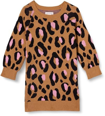 Amazon Essentials Robe-Pull Raglan Fille, Chameau Léopard, 5 Ans