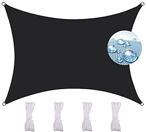 Toile D'Ombrage Rectangulaire 5X7M, Tissu Oxford 420D Étanche Résistant aux déchirures Ombre, Protection Solaire, Protection UV Voile d'ombrage imperméable Parasols et Stores pour Patio -Noir.