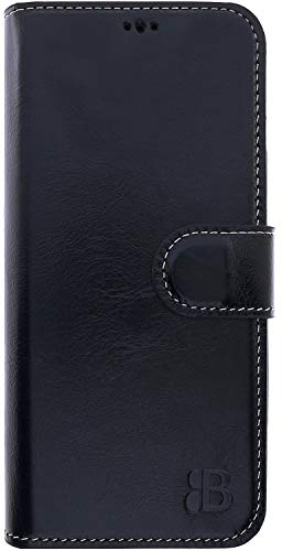Burkley Lederhülle für Samsung A52 / A52s Handyhülle mit Kartenhalter - RFID/NFC Schutz und Kickstand - Galaxy A52 / A52s Book Case Vintage Handytasche Unisex - Schwarz