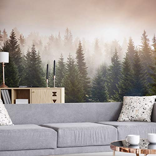 Wallepic Selbstklebende Fototapete Wald im Nebel / 162901781 Moderne Tapete Wohnzimmer Schlafzimmer Büro Flur Wandtapete XXL Mehrfarbig Abstrakt Ideen Dekor Wandtattoo Br.360xHö.240