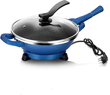 Wgwioo Wok Sartén Eléctrica, Cocina Eléctrica Multifunción para El Hogar, Estofado Al Vapor, Asado, Wok Eléctrico Integrado,Azul,A