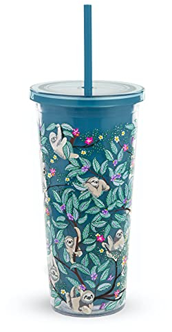Vera Bradley Acrylic Insulated Travel Tumbler with Reusable Straw, 24 Ounce Cup with Lid, Hanging Around
