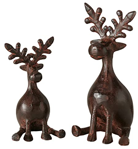 Boltze Figur Tarnow 2-teilig (braun, Hirsch Figuren / Rentiere aus Metall, Dekoration für Weihnachten, Größe 8x8x16 cm / 10x10x21 cm, Rentiere sitzend) 2016670