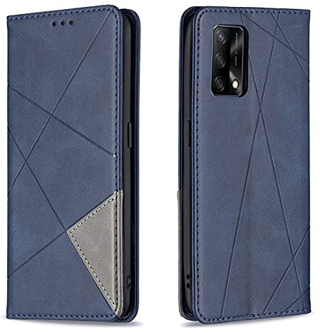 Posanter Kompatibel mit Oppo A74 4G / F19 4G Hülle, Leder Brieftasche Flip Handytasche Schutzhülle Klapphülle, 360 Grad TPU Stoßfest Leder Hülle mit [Magnetisch, Kartenfach, Standfunktion] (Blau)