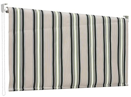 Mitepek Tenda da Sole a Caduta, Rullo avvolgibile con Catenella L 200 H 250cm Fredi Righe Verde, Grigio Bianco